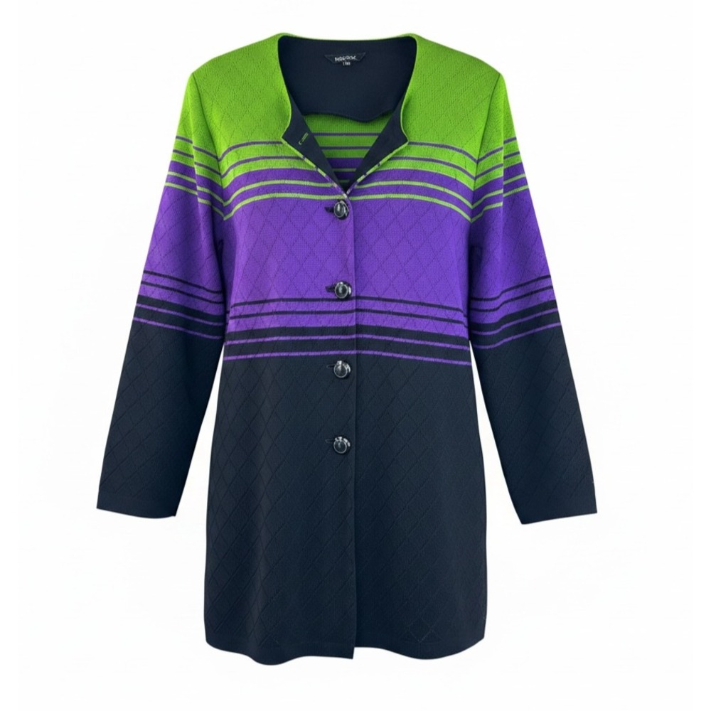 Misook Striped Diamond Knit Cardigan Jacket Large Button Up Exclusively Misook - Picture 3 of 15